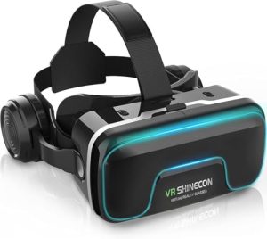 VR Headset with Headphones for Smartphones, 120° FOV, Aspherical Lenses & Built-in Headphones for 3D Movies and Games